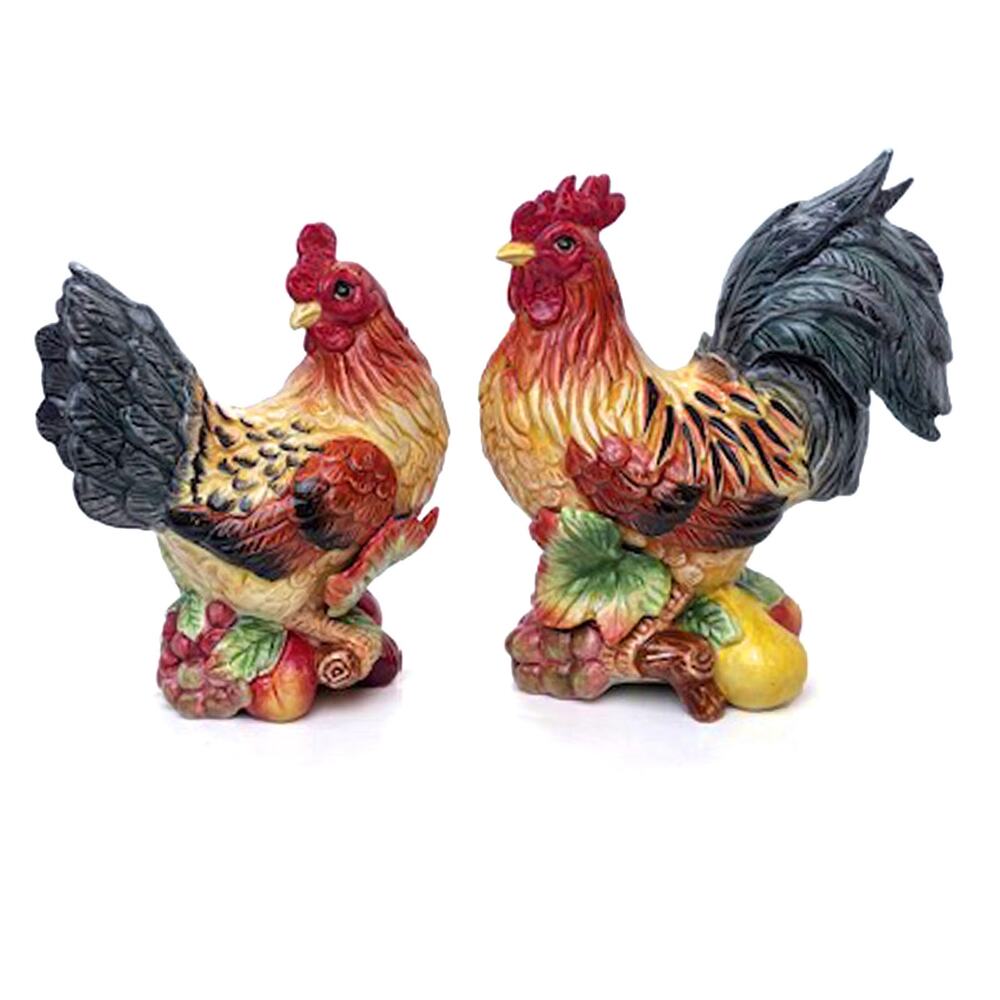Vtg Fitz And Floyd Rooster 5.75 In And Hen 5.25 In Salt And Pepper Shaker Set